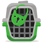 An illustration of a pet carrier. The pet carrier is locked with a padlock.